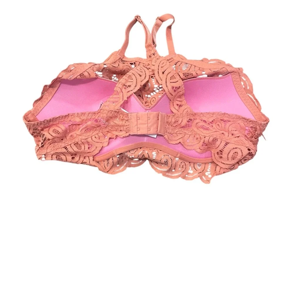 Victoria's‎ Secret PINK High Neck Push Up Lace Bralette Coral Orange XL NWT